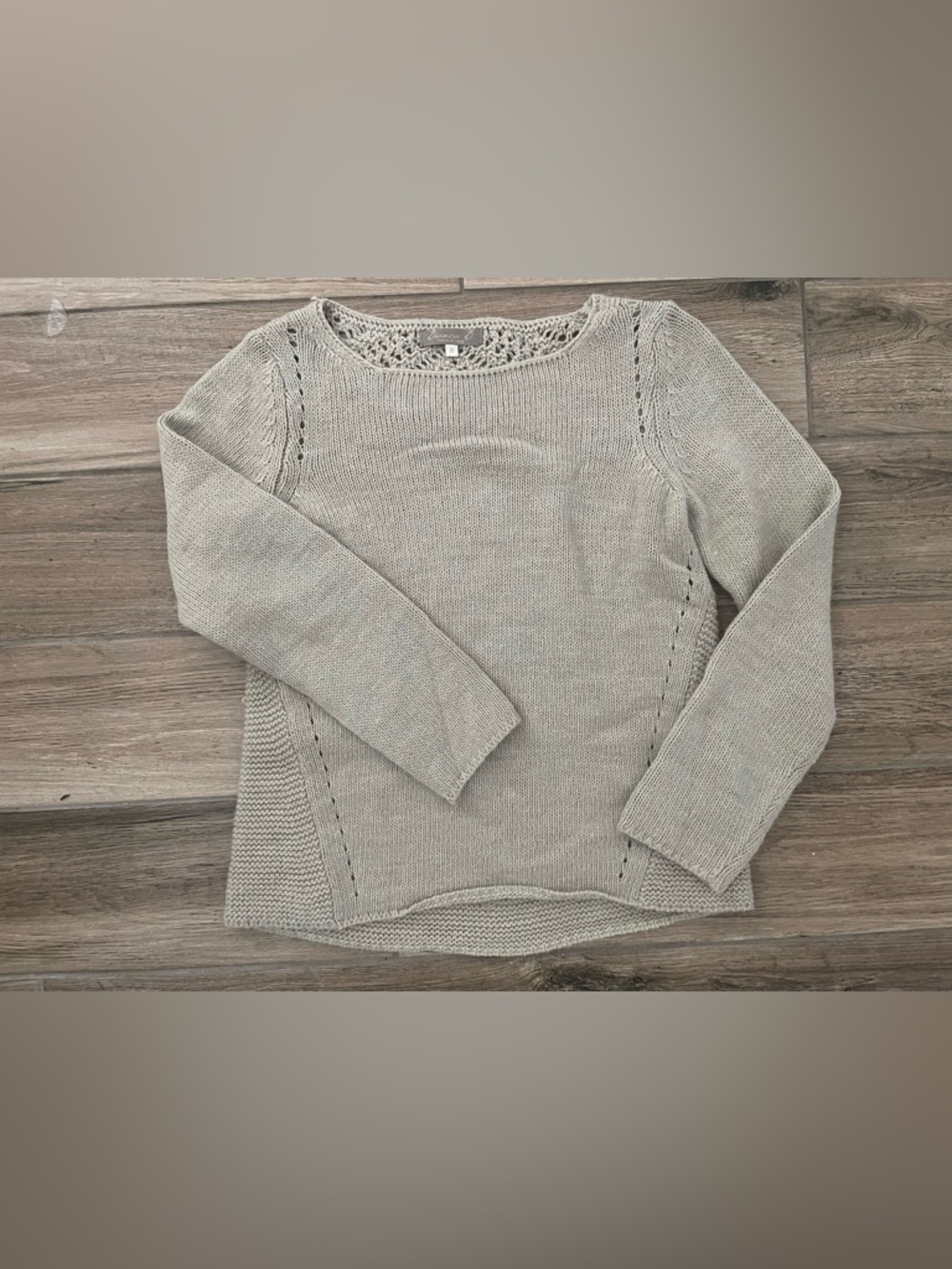 BIANCA B. Tan Scoop Neck Knit Sweater.
